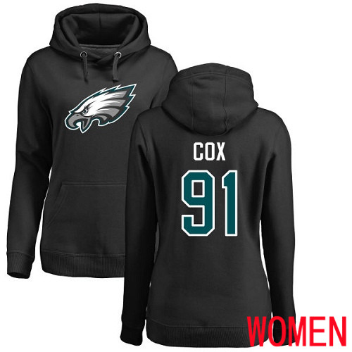 Women Philadelphia Eagles #91 Fletcher Cox Black Name and Number Logo NFL Pullover Hoodie Sweatshirts